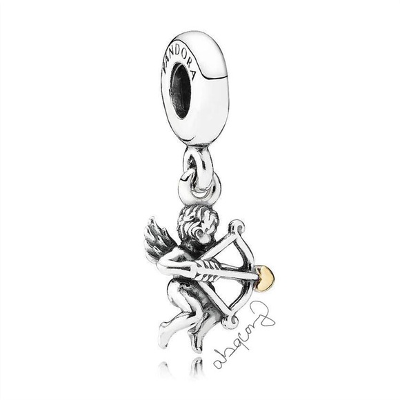 EUC Pandora 791251 Sterling Silver & 14k Yellow Gold Cupid   Dangle Charm - RARE - Picture 1 of 7